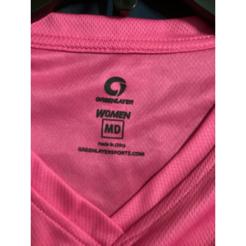 Greenlayer Womens Pink V-Neck Athletic Running Shirt Short Sleeve Mesh Top MD - Picture 3 of 3